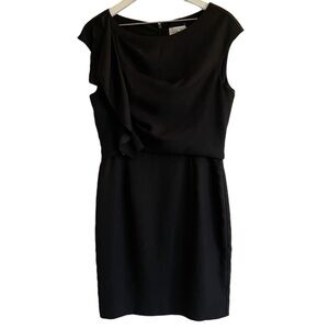 Eliza J Black Cap Sleeve Cocktail Dress with Side Ruffle, Size 10